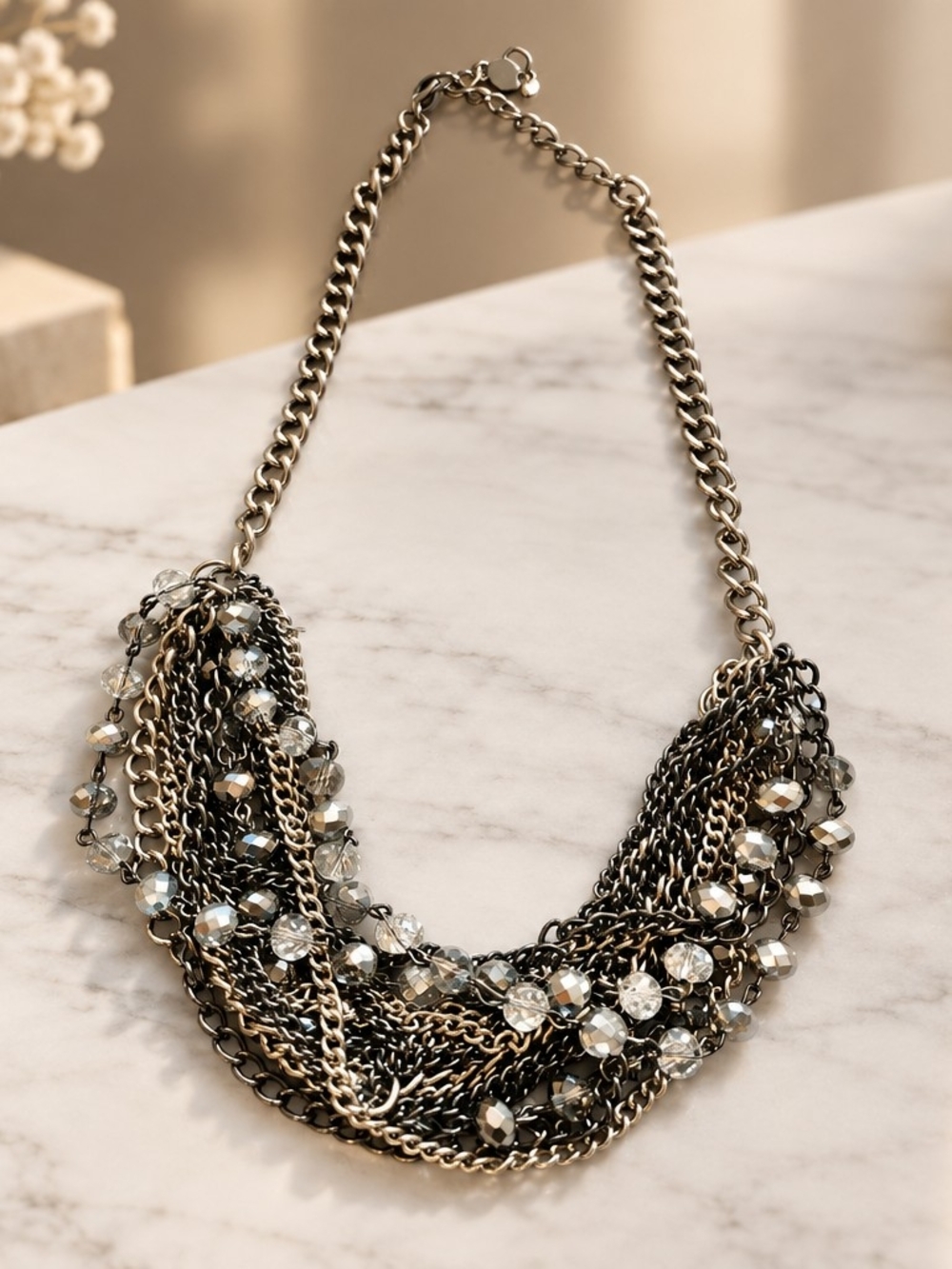 Simply Vera Multi-Chain Necklace with Faceted Beads - Silver - Picture 2 of 3